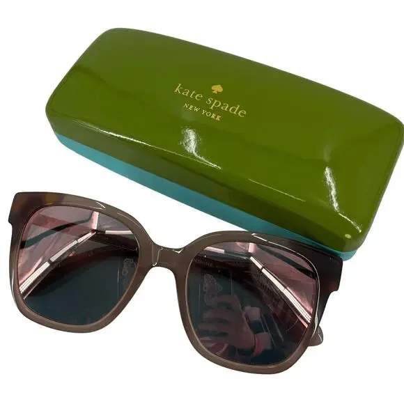 KATE SPADE Caelyn Square Sunglasses Nude Havana Honey With Case 52-20-140 - Picture 1 of 4